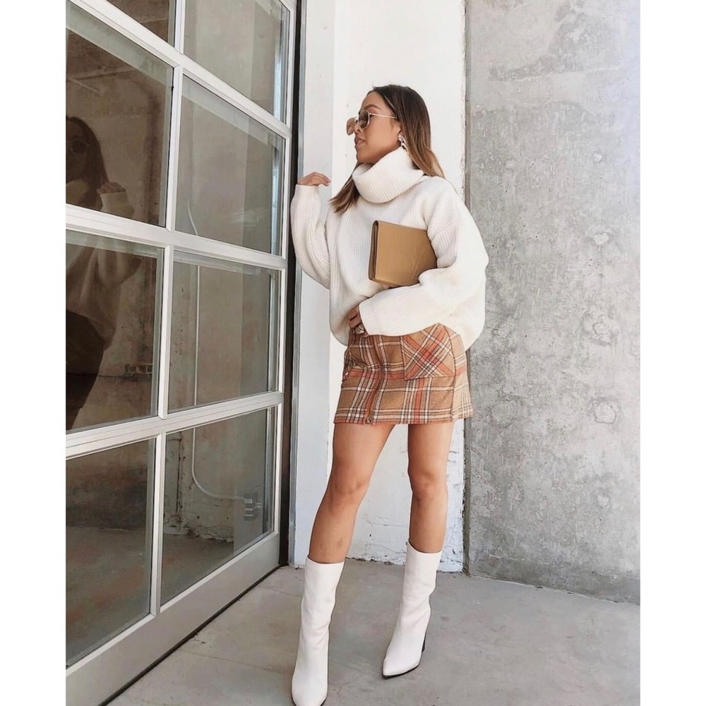 Burkeshire Light Brown Plaid Flannel Mini Skirt
